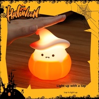 Veilleuse LED Moderne Citrouille Fantôme d'Halloween, Blanc Chaud, en Silicone, Design Pat Pat, Rechargeable USB, Intensité Réglable