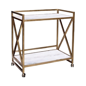 Carro con estantes <span class=keywords><strong>de</strong></span> madera con marco <span class=keywords><strong>de</strong></span> Metal dorado <span class=keywords><strong>de</strong></span> 2 capas moderno personalizado para sala <span class=keywords><strong>de</strong></span> estar, comedor, cocina - Product Image 4