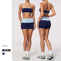 Set Yoga Tanpa Tali Baru, Solid, Angkat Bokong, Kontrol Perut, Celana Pendek Yoga Bernapas, Setelan Olahraga Fitness, Logo Depan
