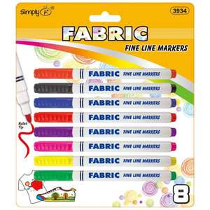 Ensemble de 8 couleurs Simplement 3934 marqueurs de lignes fines en tissu PLA Stylos textiles à encre permanente certifiés ASTM Papier moyen pour vêtements/toile - Product Image 2