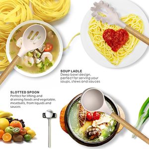 Ustensiles de cuisine résistants à la chaleur, ensemble d'ustensiles de cuisine en silicone avec manche en bois - Product Image 2