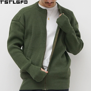 Cardigan en laine côtelée personnalisé pour homme, vert olive, avec trous pour les pouces, coupe oversize, style streetwear, fabricants de pulls pour homme en gros - Product Image 1