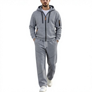 <b>Men</b> Solid Color Hooded Tracksuit Full Zip <b>Jacket</b> And Pants Two Piece Casual Athletic Set Regular Fit Autumn Wear - Product Image 1