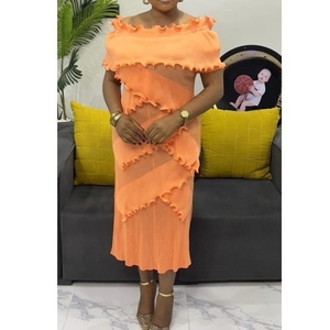 Robes élégantes à épaules tombantes et volants pour femmes africaines grandes tailles, mode - Product Image 1