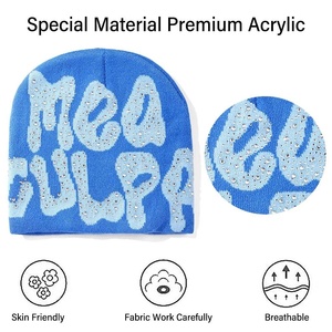 หมวกแก๊ปถักสำหรับชาวประมงหมวกไหมพรมขนแกะเมอริโนสำหรับฤดูหนาวอบอุ่นโลโก้ปักลายสตรีทแวร์หมวกหมวกบีนนี่ Y2K กะโหลกกลางแจ้ง - Product Image 6