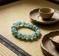 Bracelet en perles de jade naturel authentique, motif floral ethnique, jadeite vert haute qualité, jade Dulong, cadeau unisexe pour tous