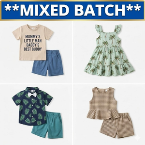Wholesale Surplus Toddler Summer Sets <b>Mixed</b> Colors Sleeveless Cartoon Print Gingham Shorts Kids Apparel Stock Lot Africa Model - Product Image 1