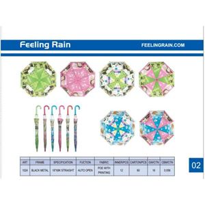 Parapluie Enfant Feeling Rain 19X8K Droit Ouverture Automatique POE Imprimé Chat Dessin Animé Rentrée Scolaire - Product Image 1