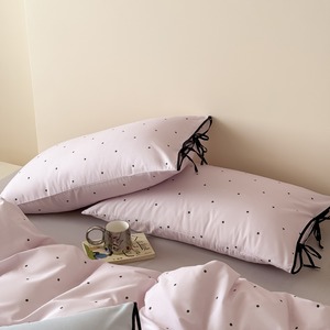 Juego de Ropa de Cama con Estampado Digital de Puntos de Algodón, Funda de Almohada con Decoración de Lazo, Juego de Funda Nórdica - Product Image 4