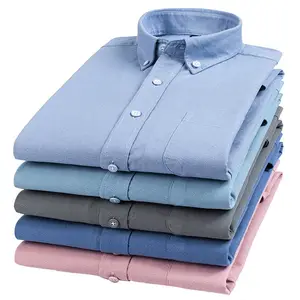 באיכות גבוהה דגמים חדשים מזדמן רגיל מוצק צבע Mens 100% כותנה בדים פורמליות מלא שרוול לחצן למטה חולצות אוקספורד