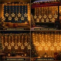 Lampu Tirai LED Rusa Bintang 3.5M 138 LED IP44 Tahan Air Baterai Remote 10000lm Dekorasi Natal Jendela Kamar Tidur Liburan OEM