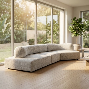 Tendance 2026 : Canapé modulaire incurvé en tissu bio avec rembourrage en mousse pour un salon esthétique - Product Image 3