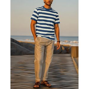 Custom <b>Mens</b> <b>Striped</b> <b>T</b>-<b>Shirt</b> Short Sleeve Crewneck Regular Fit Textured Stripe Casual Wear - Product Image 3