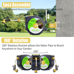 FEIHU Enrouleur de tuyau d'arrosage rétractable 1/2 100 ft Connecteur mural en laiton à 3 couches en PVC 3/4 "4-8 Bar Pression 180 Pivotant - Product Image 3