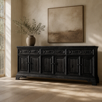Buffet de luxe en bois massif chêne noir avec panneaux diamantés pour hôtel, villa, salon, mobilier de maison