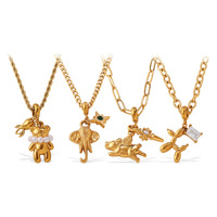 2025 nueva moda acero inoxidable 18K chapado en oro budismo enlace geométrico perro oso elefante Animal Cubic Zircon colgante collares
