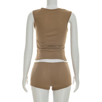 Nouveaux ensembles de shorts pour femmes, 2 pièces, mode, couleur unie, design élégant, haut sexy à découpes et short, vêtements d'été pour femmes