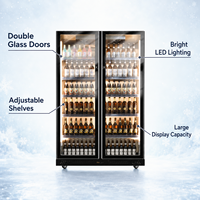 Porte en verre présentoir de boissons, présentoir de bouteilles de bière, congélateur refroidisseur vertical refroidi à l'air