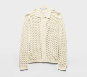 <span class=keywords><strong>Cardigan</strong></span> in Maglia per Uomo con Logo Ricamato Personalizzato, 100% Cotone, Design Traforato, Casual, <span class=keywords><strong>Slim</strong></span> Fit, Beige, Manica Lunga - Product Image 6