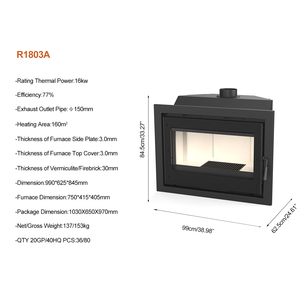 R1803A 16kw Estufa de Leña Empotrada Moderna Clásica Popular para Interiores, <span class=keywords><strong>Chimenea</strong></span> de Leña Integrada en Venta, Stufa a Legna - Product Image 3