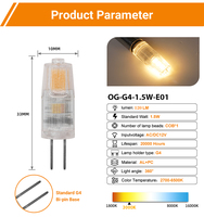 Bombilla LED G4 para lámpara de araña, 1W, 120lm, equivalente a halógena de 10W, Clase E, sin parpadeo, el más nuevo estándar ERP EMC