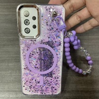 Pour Google PIXEL 8A 9A impression motif magnétique couverture de téléphone en TPU pour Samsung A32 A16 S26 coque de téléphone à paillettes fantaisie avec chaîne d'amour