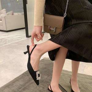 Women's <b>Pointed</b> Toe Heels Crystal Buckle Heeled Shoes Fashion Rhinestone Slingbacks Short Heel Sandals - Product Image 2