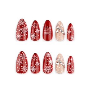 24 Uñas Postizas de Lujo Color Borgoña para Navidad, con Diseño 3D de Copos de Nieve y Cadena, Forma de Almendra, para Venta al Por Mayor - Product Image 5