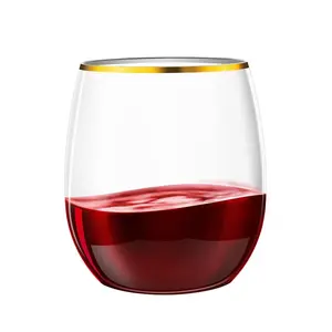 12 Oz Plastic Steelloze Wijnglazen Met Gouden Rand Herbruikbare Cocktailwijnbekers Aanpasbaar