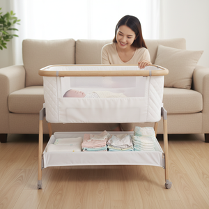 Culla Portatile Moderna Pieghevole con Altezza Regolabile e Ruote, Leggera in Metallo, per Neonati, <span class=keywords><strong>da</strong></span> Posizionare Accanto al Letto, per Uso Interno ed Esterno - Product Image 3