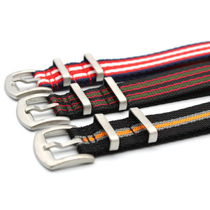 Nhanh chóng vận chuyển 20mm vải nylon thoáng khí Watchband thép không gỉ màu xanh trắng sọc đỏ dây an toàn thay thế pin Dây đeo đồng hồ - Product Image 5