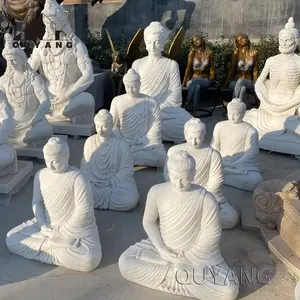 Quyang ngoài trời ngôi đền cuộc sống kích thước tay chạm khắc đá tự nhiên ngồi phật tượng Thiền Định bằng đá cẩm thạch trắng Phật điêu khắc