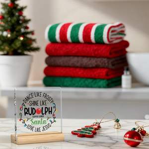 Panneau en acrylique de <span class=keywords><strong>Noël</strong></span> chrétien avec Père <span class=keywords><strong>Noël</strong></span> et Jésus, guirlande lumineuse en lierre, cadeau d'intérieur pour femmes, amies, décoration de la maison, 4x4 pouces - Product Image 4