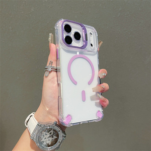 Coque de téléphone transparente avec support magnétique pour caméra et pare-chocs renforcé pour iPhone 17 16 15 14 Pro Max, avec support d'objectif métallique et dos en verre transparent - Product Image 4