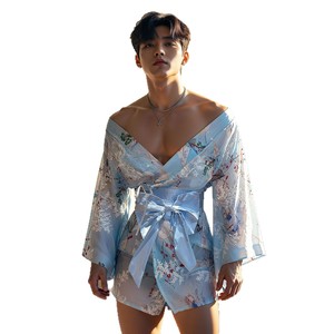 Sexy lingerie, flirtatious uniform, printed kimono, bow tie, plus size role-playing Japanese pajamas, crossdressing CD men's - Product Image 5