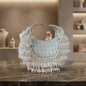 Sac de soirée élégant en forme de demi-lune orné de perles et de cristaux avec anse en anneau pour les soirées - Product Image 3