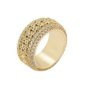Bague en cuivre plaqué or 18 carats avec micro-pavé de zircons CZ, style cubain, pour hommes, bijoux de luxe hip-hop, vente en gros - Product Image 3