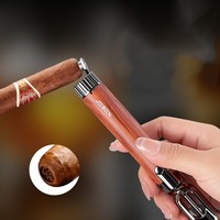 Briquet au butane coupe-vent pliable avec couteau, flamme bleue directe, briquet à cigare en alliage, rechargeable et portable