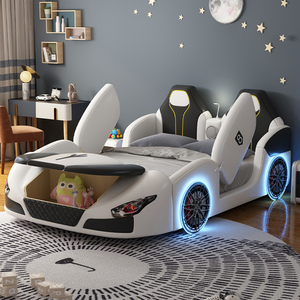 <span class=keywords><strong>Letto</strong></span> per Bambini a Forma di Auto Bianca, Design Unico, in Pelle con Vano Contenitore, Moderno e <span class=keywords><strong>Imbottito</strong></span>, Set <span class=keywords><strong>Letto</strong></span> Sicuro per Bambini - Product Image 1