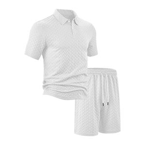 Ensemble polo d'été pour hommes, manches courtes, couleur unie, tissu jacquard, coupe ample, vêtements décontractés pour les loisirs, gris, marine, noir, bordeaux, kaki - Product Image 4