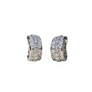 14k White Gold Wide Bumpy <b>Cuff</b> Lab Grown Diamond Geometric Non Piercing <b>Earrings</b> IGI Certified Party Wedding Gift Unisex - Product Image 6