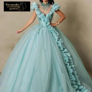 제조사 하이 스카이 블루 우아한 바닥 길이 볼 가운 원피스 민소매 V-넥 퀵 드라이 댄스 행사 - Product Image 3