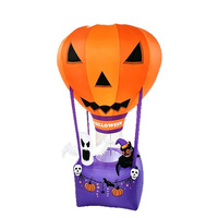 Décorations gonflables d'Halloween pour jardin extérieur : Ballon à air chaud Citrouille diabolique lumineuse de 1,8 m, Fantôme et Chat noir