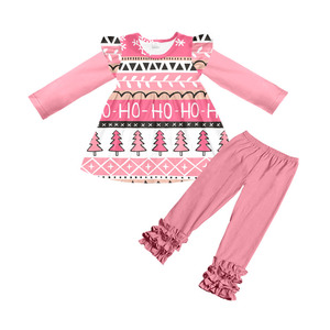 Ensemble de tenue de Noël pour filles en soie de lait, haut à volants à manches longues et pantalon évasé, 2 pièces, vêtements de fête pour enfants - Product Image 4