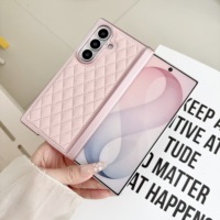 Étui de protection antichoc de luxe en cuir PU 3D à grille rigide avec charnière en PC pour Samsung Galaxy Z Fold 8 Ultra