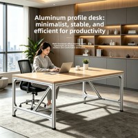 Table de conférence multi-personnes en profilé aluminium HYZ-227X, bureau informatique mobile, design simple et moderne, idéal pour l'expérimentation