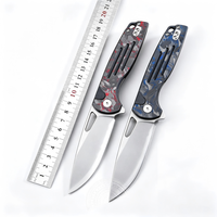 Couteau pliant avec manche en fibre de carbone rouge et bleu, lame en acier San Mai, couteau de poche pour le camping et les activités de plein air, logo personnalisé