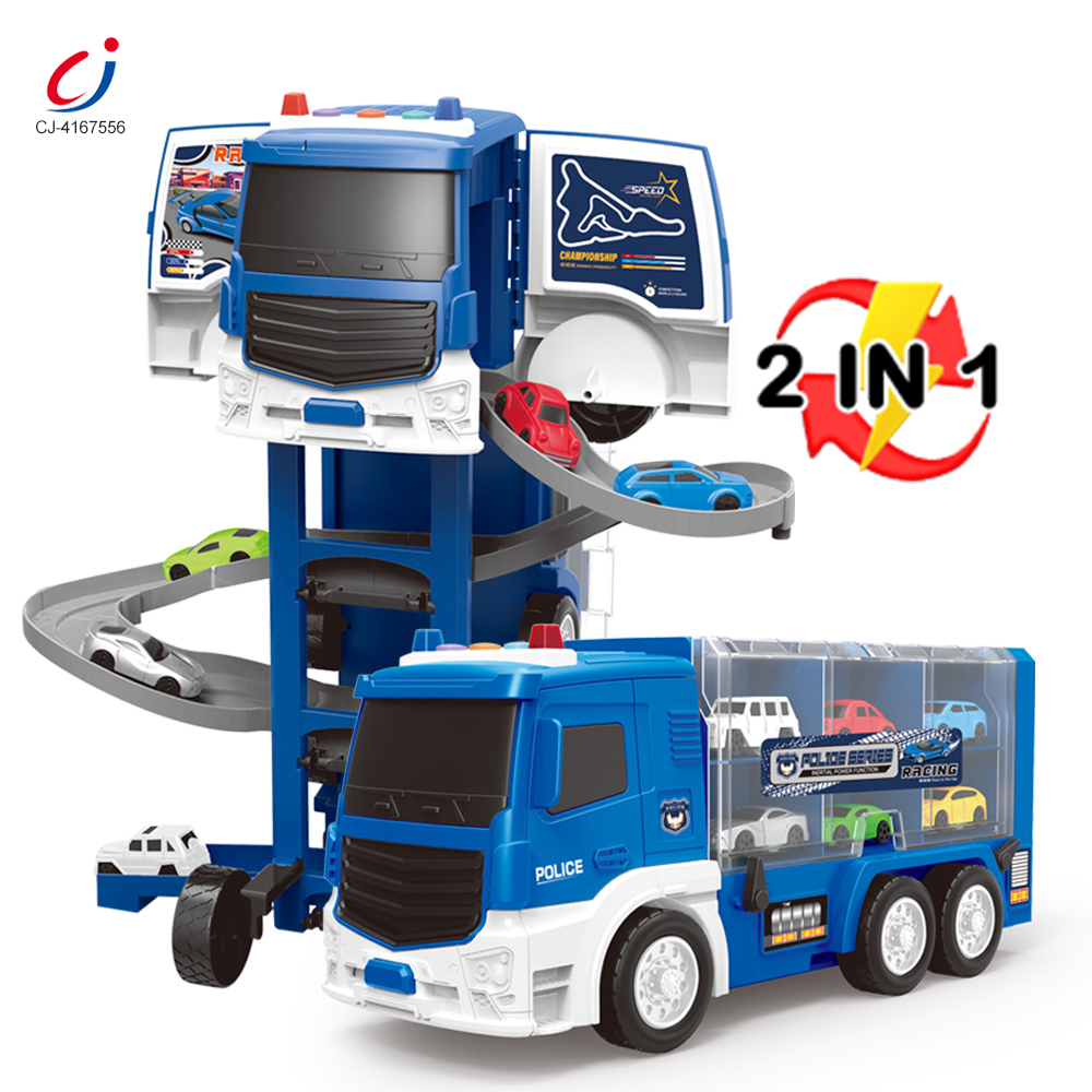 Chengji Boy Toy Garage Set Sliding Truck Storage Toy 2in1 Deformation Police Station City Adventure Track Parking Lot Toys