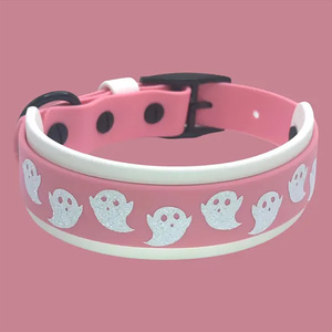 Meistverkauftes Buntes Herz-Geister-Punkt-Bananen-Regenbogen PVC-Wärmeübertragung Individuelles Muster Hundehalsband - Product Image 3