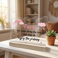 Plaque en acrylique imprimée UV avec phrase motivante et base en bois, design personnalisé, décoration de bureau en acrylique